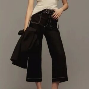 Maeve Anthropologie Black Colette Wide Leg Pants With White Stitching Size 31